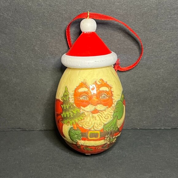 Vintage 1991 Retro TWN Santa Claus w Presents Egg Shaped Christmas Ornament 3.5" - Picture 2 of 5